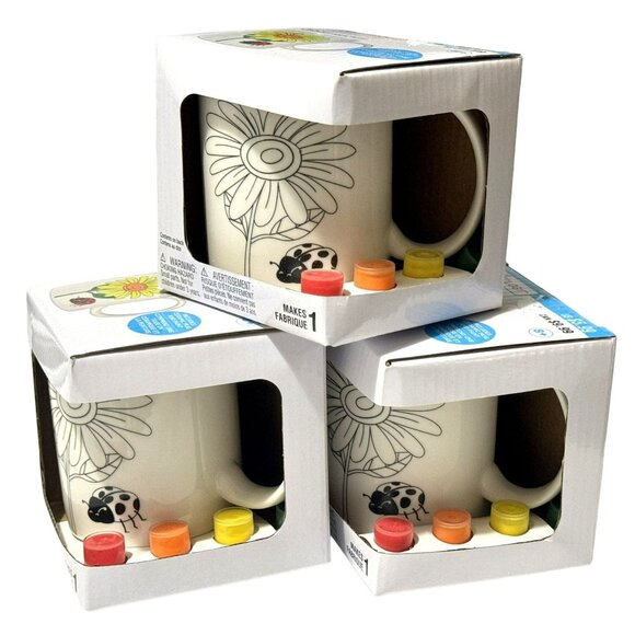 Creatolgy Daisy Floral Ceramic Mug Painting Kit Boxed Lot Of 3 Kids Craft Kit - Picture 1 of 6